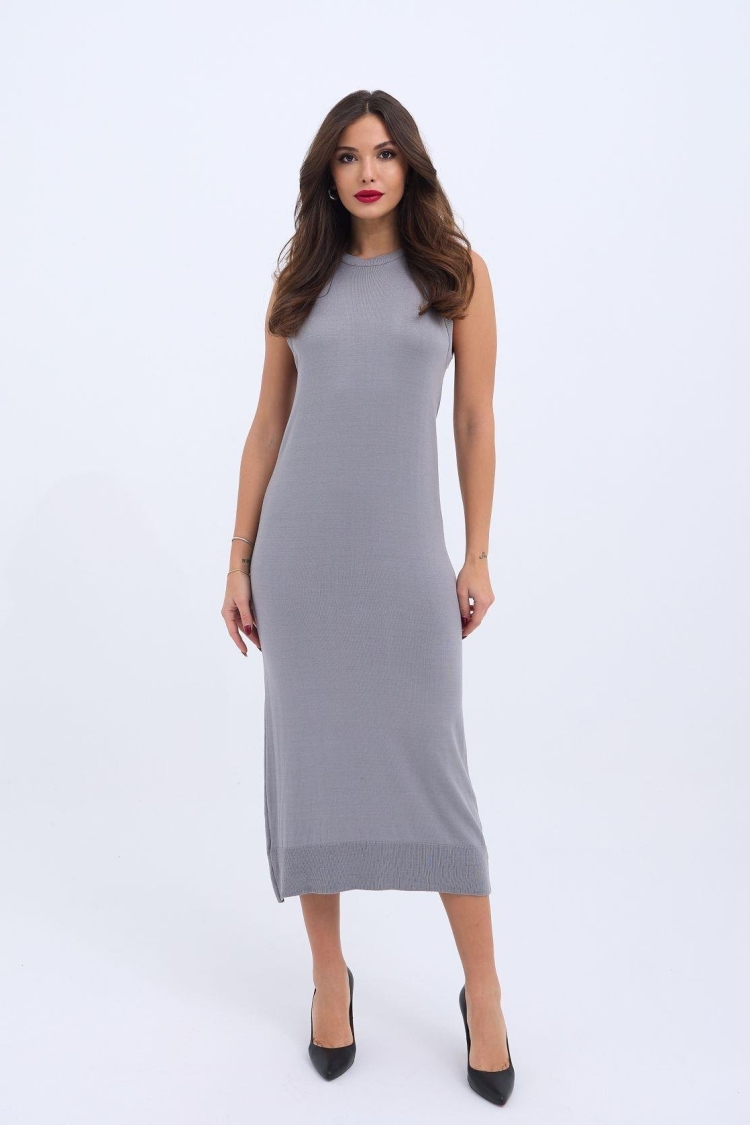 Knitted Sleeveless Dress - Gray - Fame - Globality Store - Women Clothes Wholesale Turkey
