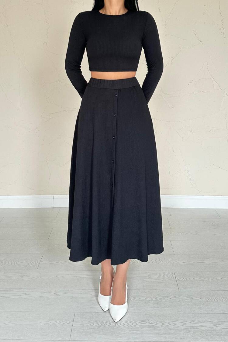 Ribbed Blouse Skirt Set