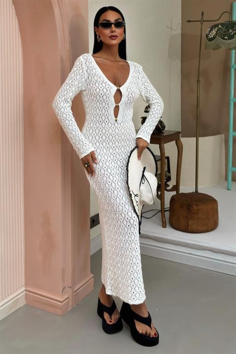 Knitwear Dress With Chest Accessories And Window - Sobe Istanbul - Globality Store - Women Clothes Wholesale Turkey