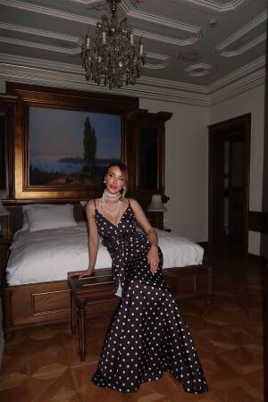 Polka Dot Long Dress - EYYO ATELIER - Globality Store - Women Clothes Wholesale Turkey
