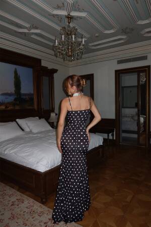 Polka Dot Long Dress - EYYO ATELIER - Globality Store - Women Clothes Wholesale Turkey