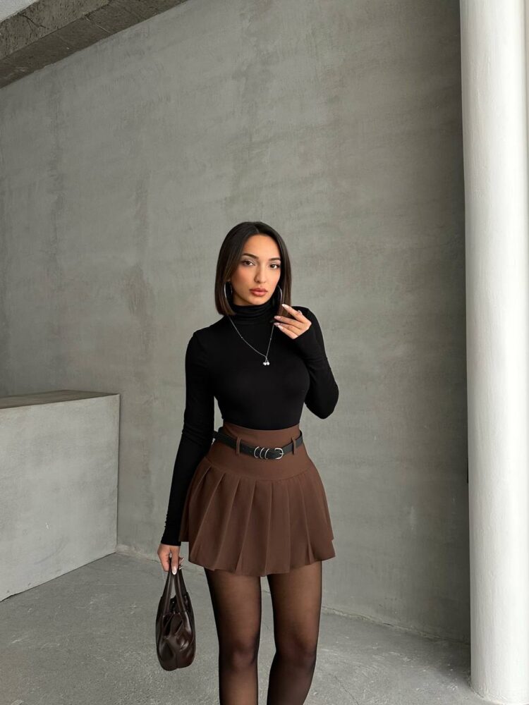 Pleated Belted Shorts Skirt