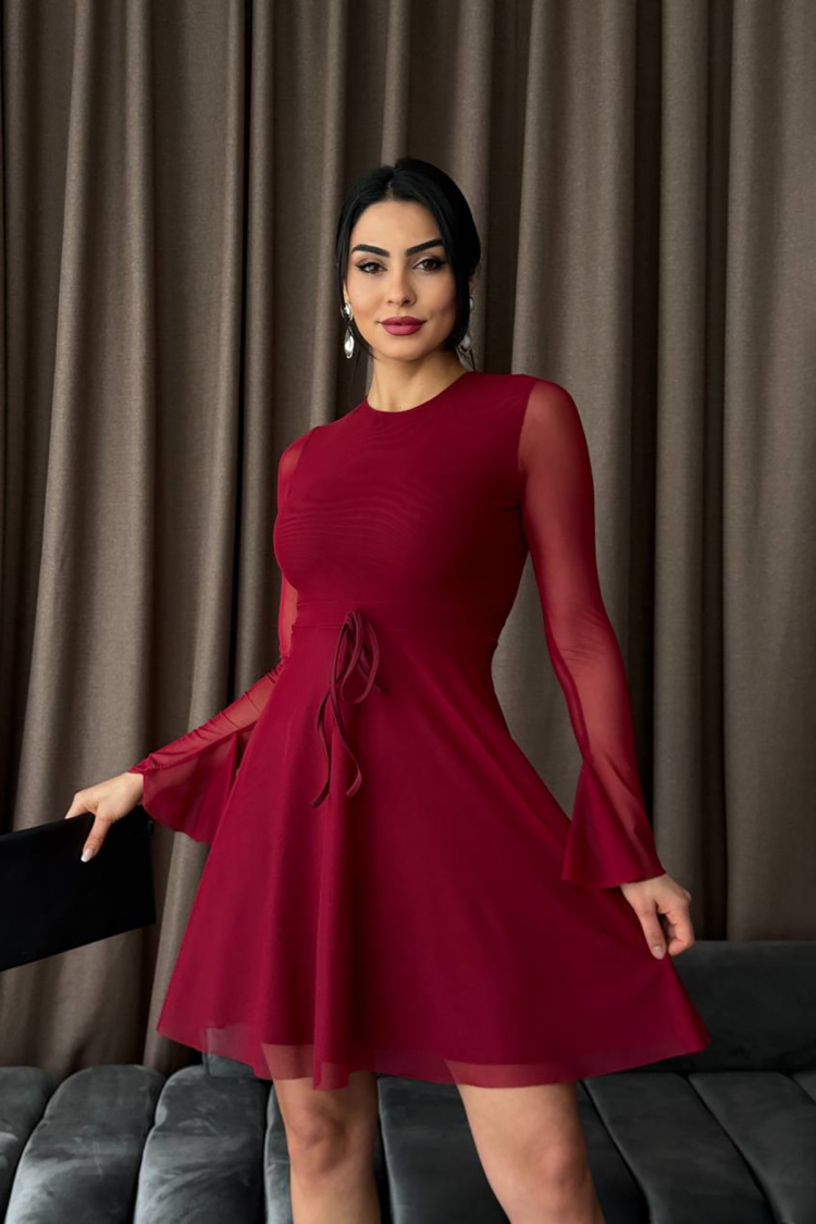 Tulle Mini Dress With Back Neckline - Mode Roy - Globality Store - Women Clothes Wholesale Turkey