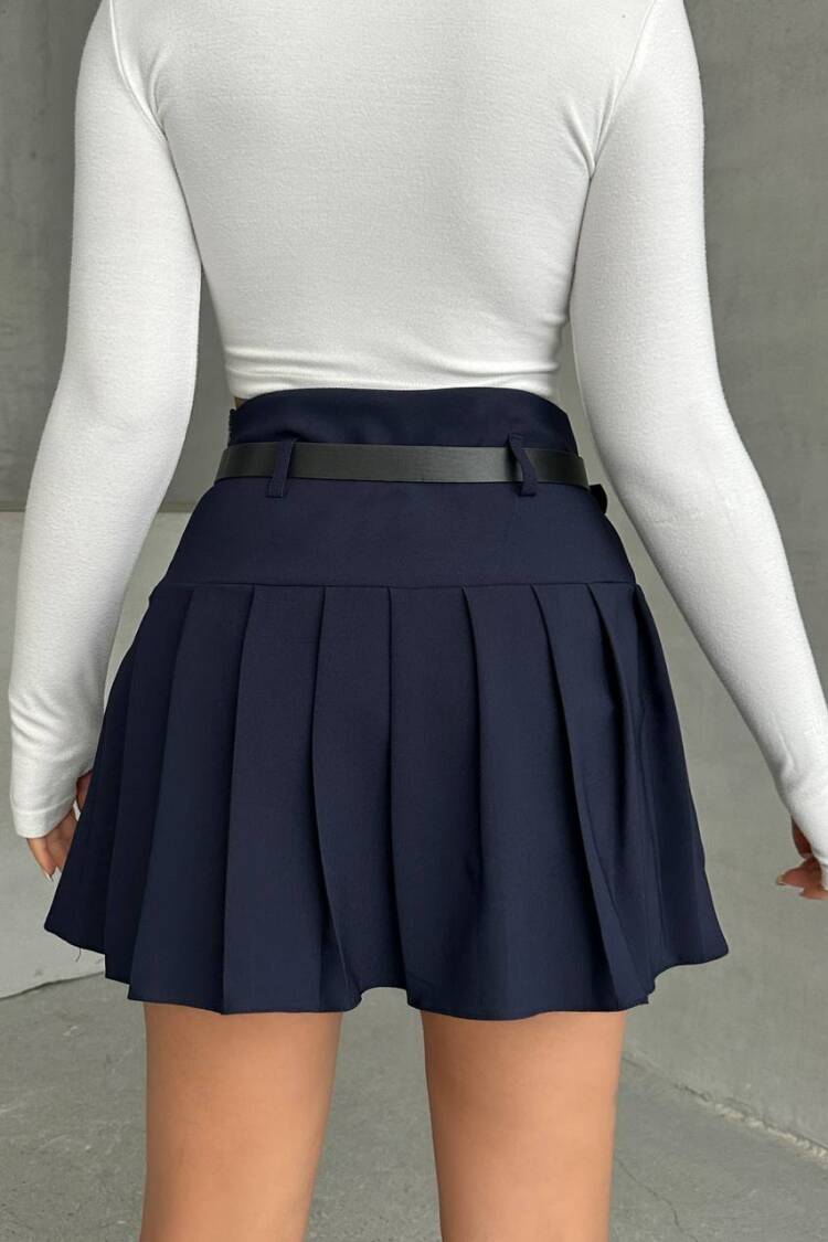 Pleated Belted Shorts Skirt