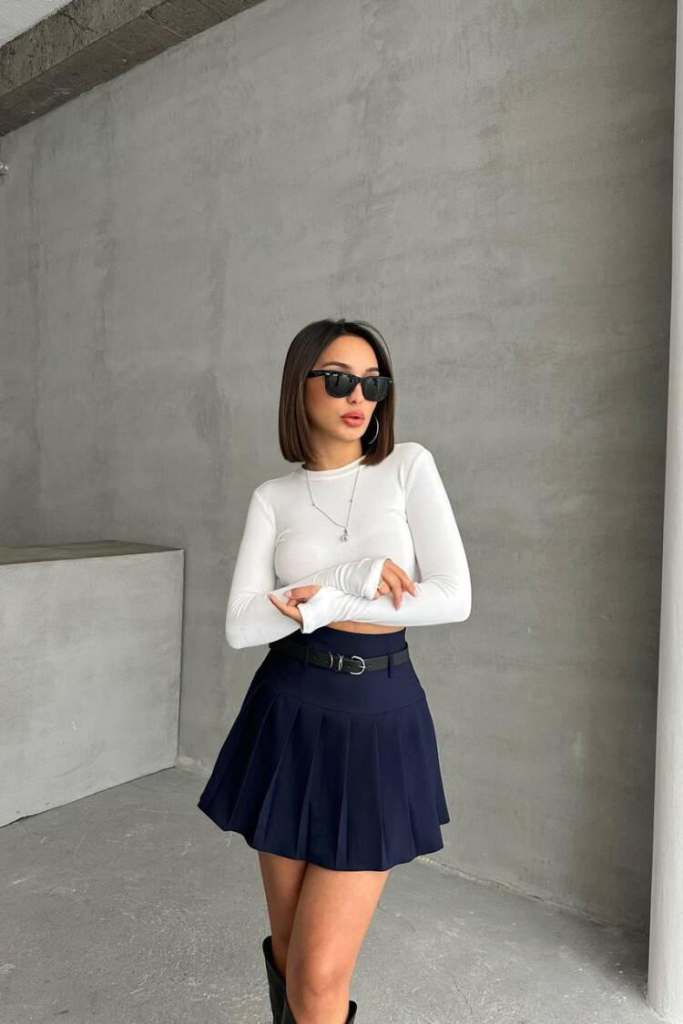 Pleated Belted Shorts Skirt - Mode Roy - Globality Store - Women Clothes Wholesale Turkey