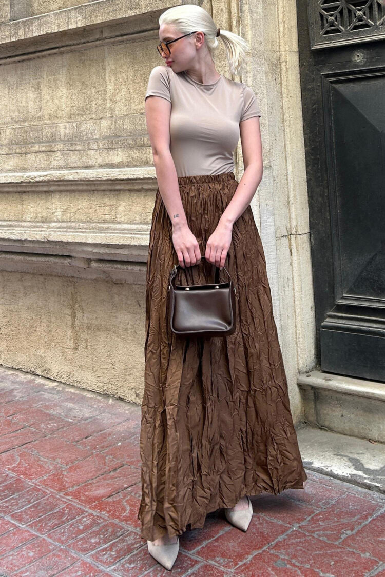 Crash High Waist Ruched Satin Skirt