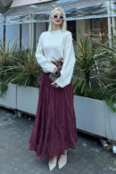 Crash High Waist Ruched Satin Skirt - Burgundy - Mode Roy - Globality Store - Women Clothes Wholesale Turkey