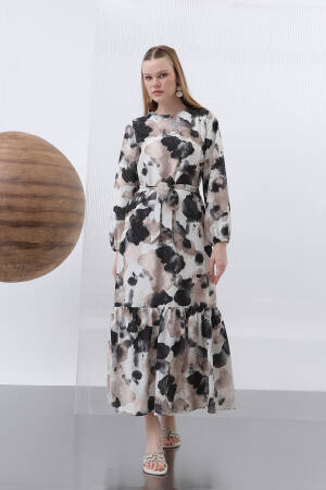 Women's Belted Detailed Patterned Dress - Puane - Globality Store - Women Clothes Wholesale Turkey
