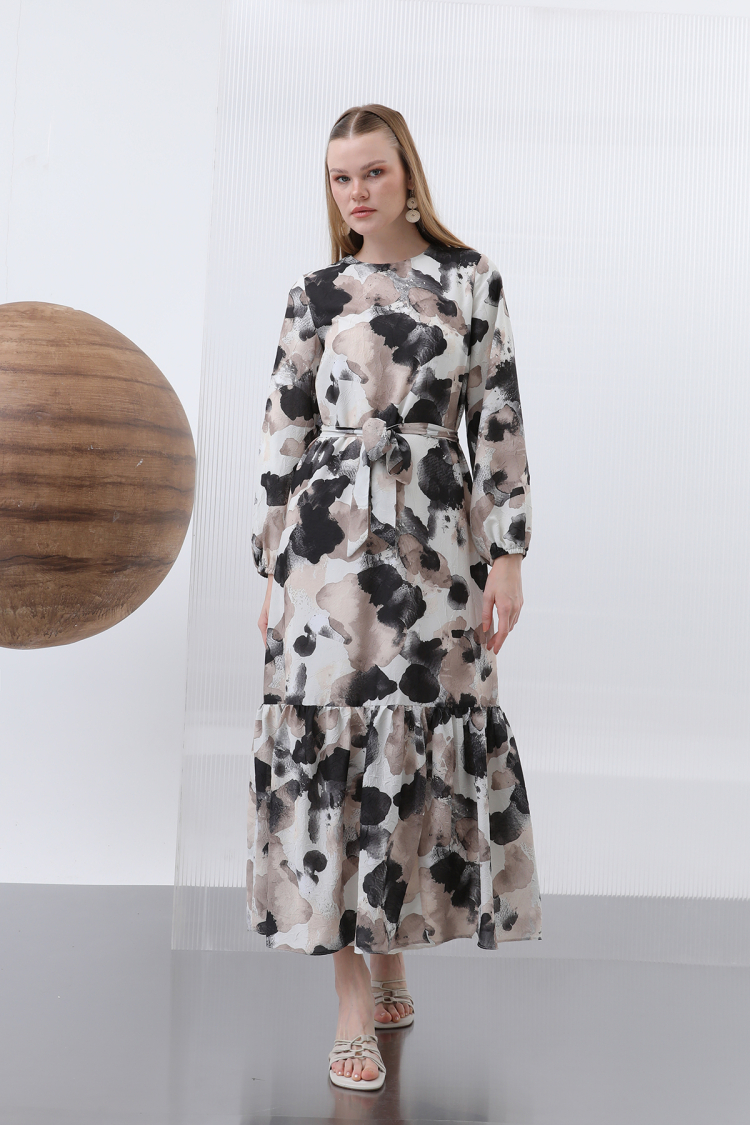Women's Belted Detailed Patterned Dress - Puane - Globality Store - Women Clothes Wholesale Turkey