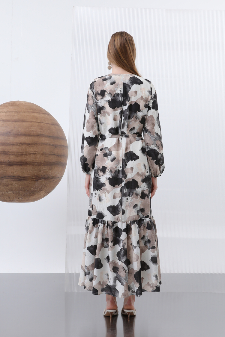 Women's Belted Detailed Patterned Dress