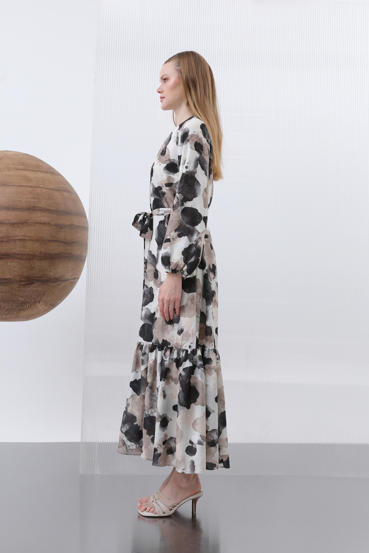 Women's Belted Detailed Patterned Dress
