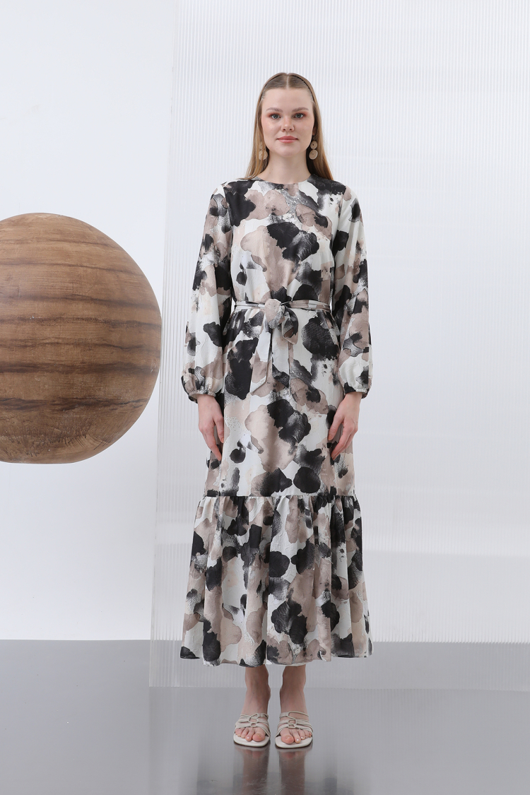 Women's Belted Detailed Patterned Dress