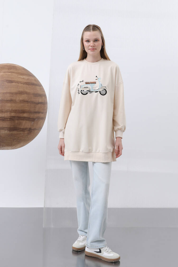Women's Front Scooter Printed And Garnished Tunic