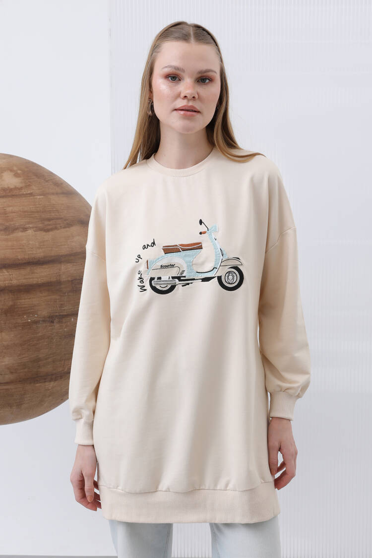 Women's Front Scooter Printed And Garnished Tunic - Puane - Globality Store - Women Clothes Wholesale Turkey