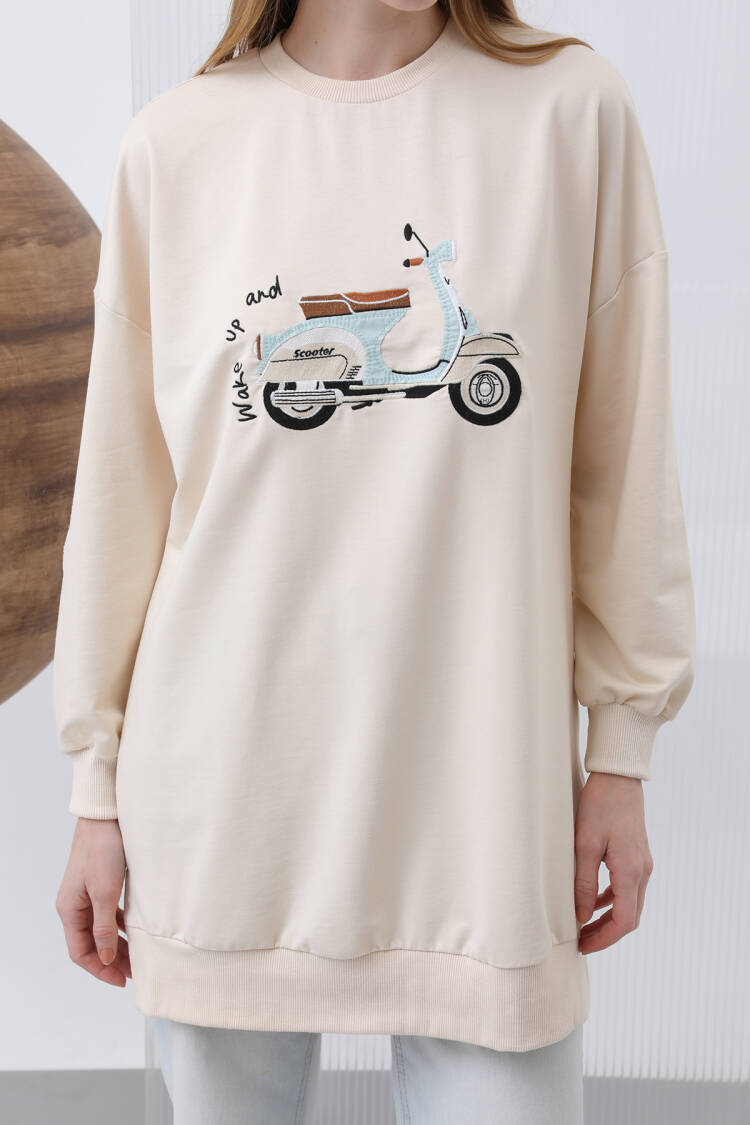 Women's Front Scooter Printed And Garnished Tunic