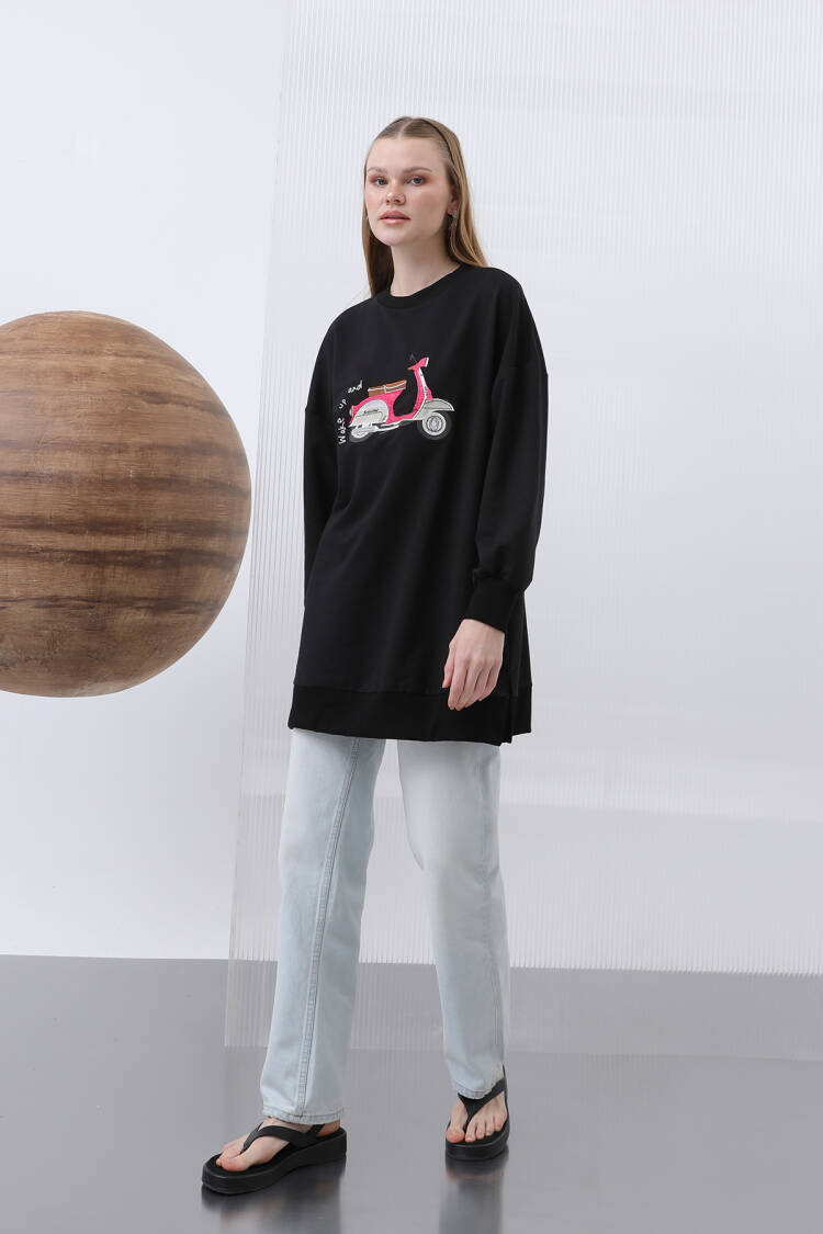 Women's Front Scooter Printed And Garnished Tunic - Puane - Globality Store - Women Clothes Wholesale Turkey