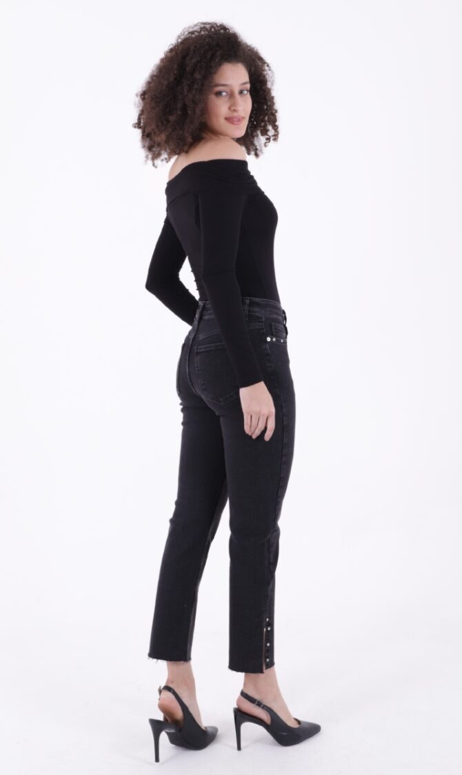 Flare Leg Mom Jeans With Side Slit