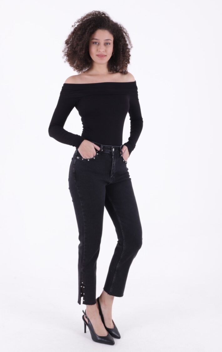 Flare Leg Mom Jeans With Side Slit - XLove - Globality Store - Women Clothes Wholesale Turkey