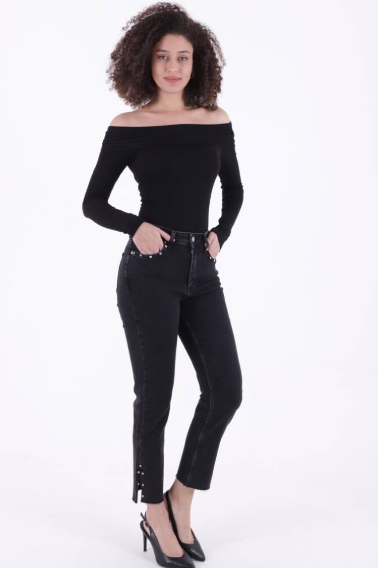 Flare Leg Mom Jeans With Side Slit - XLove - Globality Store - Women Clothes Wholesale Turkey