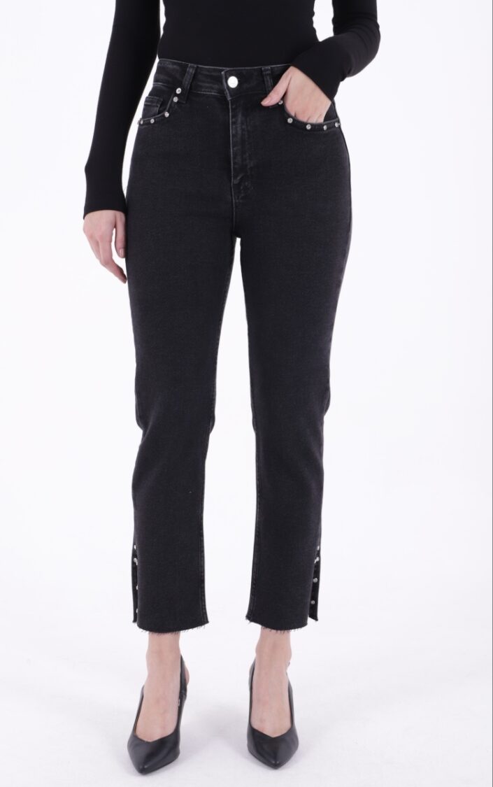Flare Leg Mom Jeans With Side Slit
