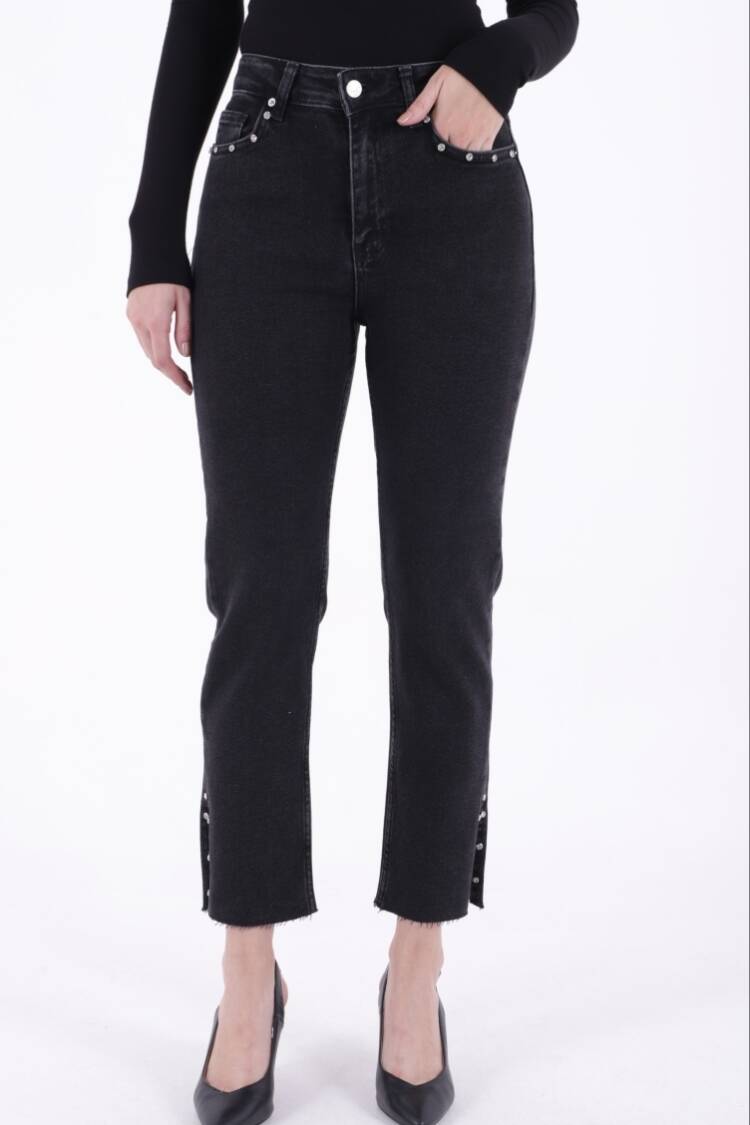 Flare Leg Mom Jeans With Side Slit