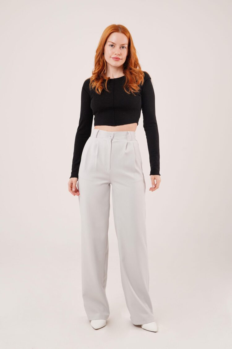 Wholesale Gray Pants With Loose Leg Pleated - Lustrin - Globality Store - Women Clothes Wholesale Turkey
