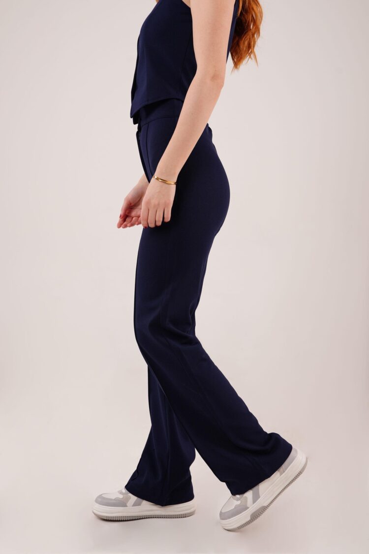 Front Stitch Detailed One Button Wholesale Navy Trousers