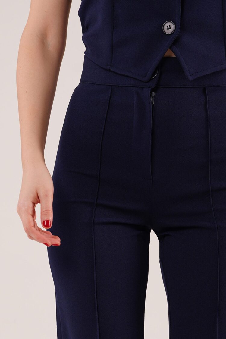 Front Stitch Detailed One Button Wholesale Navy Trousers