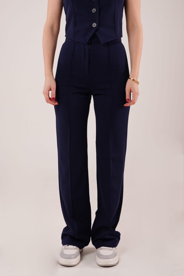 Front Stitch Detailed One Button Wholesale Navy Trousers