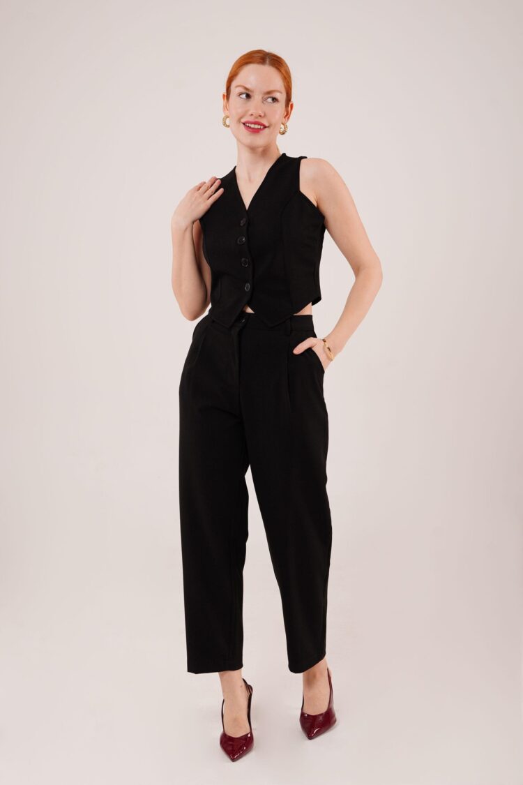 Wholesale Black Pants With Closure Pocket Detailed