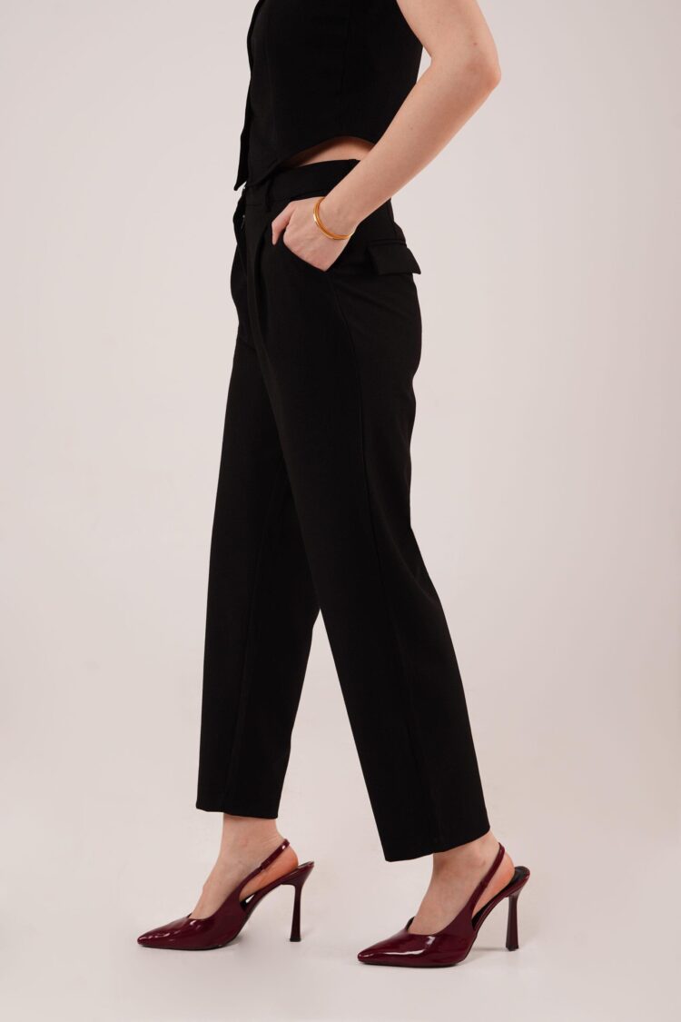 Wholesale Black Pants With Closure Pocket Detailed