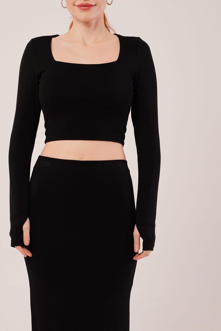 Square Collar Blouse And Slit Detailed Skirt Wholesale DoubleSuit