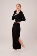 Square Collar Blouse And Slit Detailed Skirt Wholesale DoubleSuit - Lustrin - Globality Store - Women Clothes Wholesale Turkey