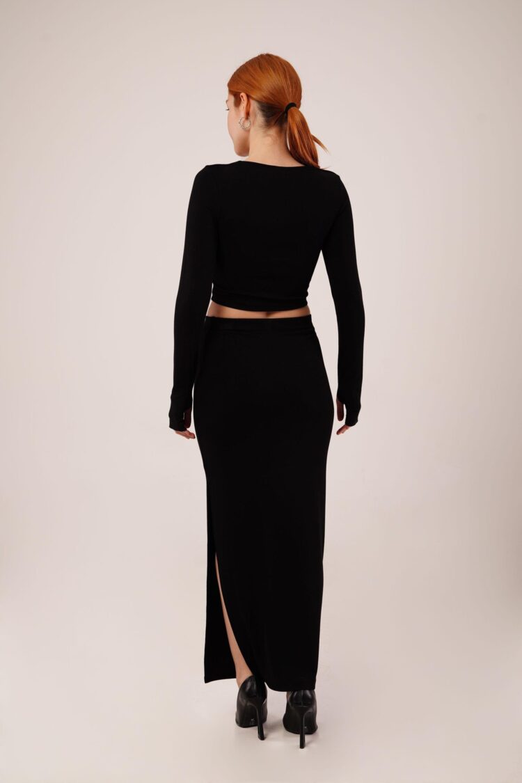 Square Collar Blouse And Slit Detailed Skirt Wholesale DoubleSuit