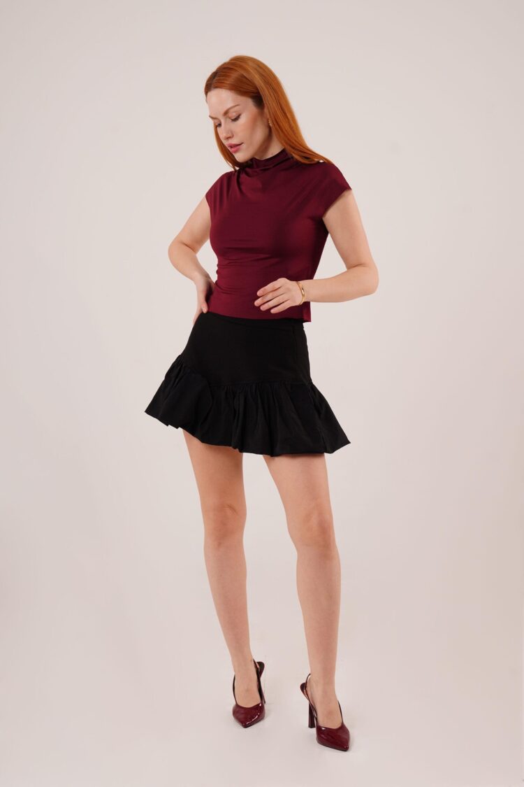 Mini Wholesale Black Balloon Skirt With Side Zipper