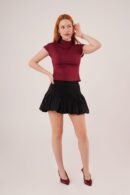Mini Wholesale Black Balloon Skirt With Side Zipper - Lustrin - Globality Store - Women Clothes Wholesale Turkey