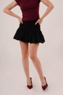 Mini Wholesale Black Balloon Skirt With Side Zipper - Lustrin - Globality Store - Women Clothes Wholesale Turkey
