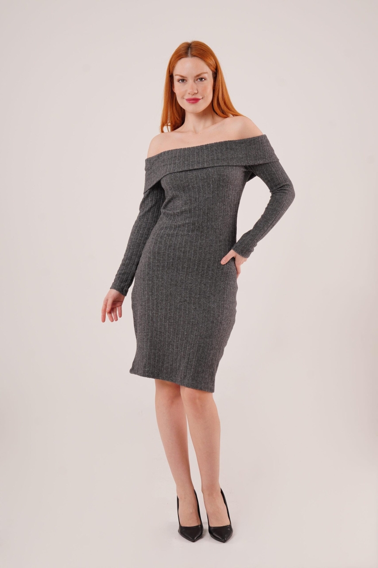 Madonna Collar Ribbed WholesaleSweater Dress