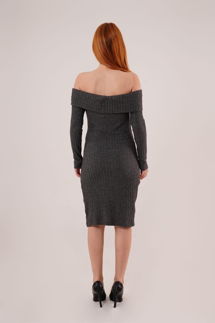 Madonna Collar Ribbed WholesaleSweater Dress