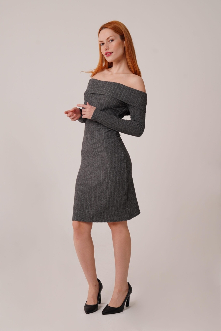 Madonna Collar Ribbed WholesaleSweater Dress
