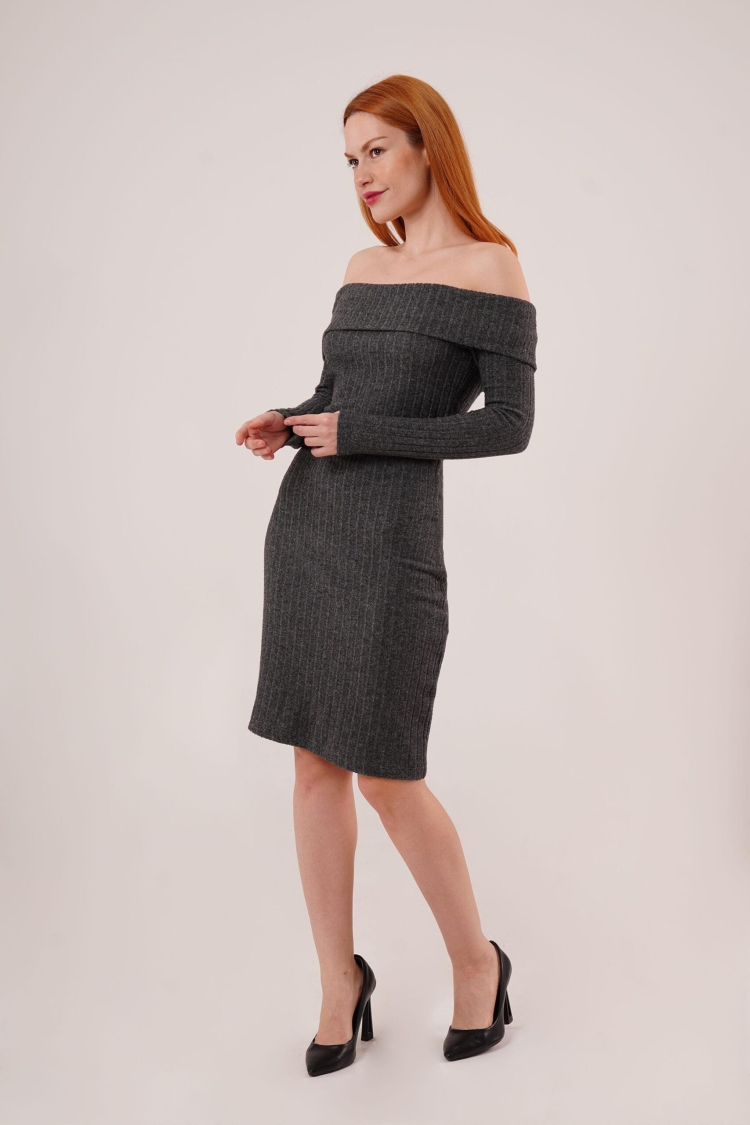 Madonna Collar Ribbed WholesaleSweater Dress