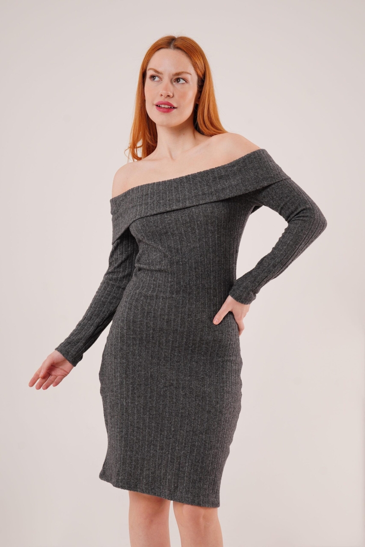 Madonna Collar Ribbed WholesaleSweater Dress