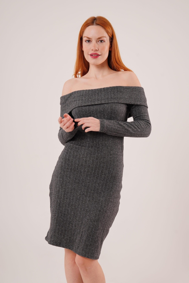 Madonna Collar Ribbed WholesaleSweater Dress - Lustrin - Globality Store - Women Clothes Wholesale Turkey