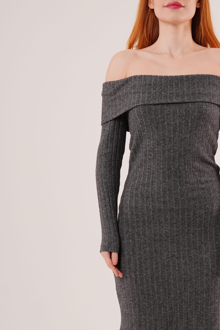 Madonna Collar Ribbed WholesaleSweater Dress