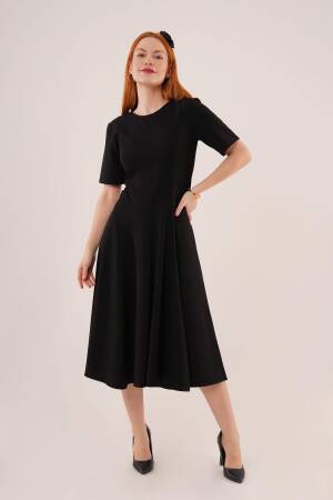 Stitching Detailed Short Sleeve WholesaleLong Dress - Lustrin - Globality Store - Women Clothes Wholesale Turkey