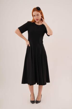 Stitching Detailed Short Sleeve WholesaleLong Dress - Lustrin - Globality Store - Women Clothes Wholesale Turkey