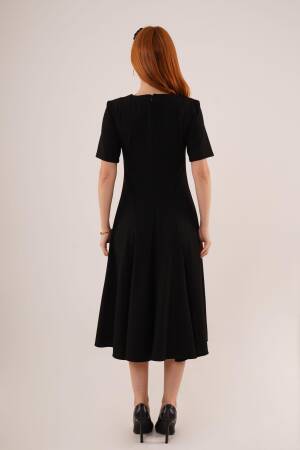 Stitching Detailed Short Sleeve WholesaleLong Dress - Lustrin - Globality Store - Women Clothes Wholesale Turkey
