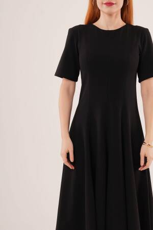 Stitching Detailed Short Sleeve WholesaleLong Dress - Lustrin - Globality Store - Women Clothes Wholesale Turkey