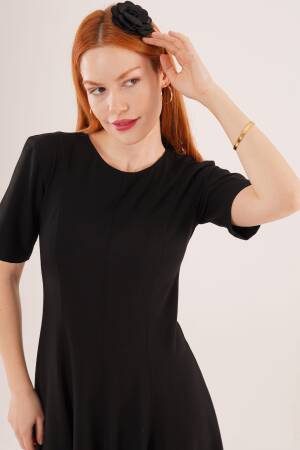 Stitching Detailed Short Sleeve WholesaleLong Dress - Lustrin - Globality Store - Women Clothes Wholesale Turkey