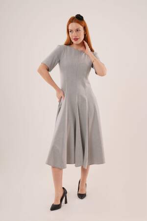 WholesaleLong Dress With Stitching Detailed Short Sleeve - Lustrin - Globality Store - Women Clothes Wholesale Turkey